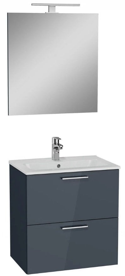 Vitra Mia 75100 Banyo Dolabı Seti 80 Cm,Çekmeceli,Tezgahüstü Lavabolu,Parlak Antrasit.